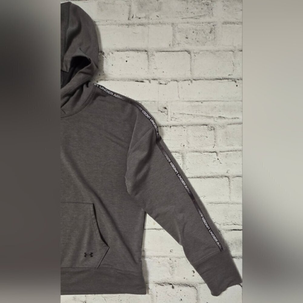 Under Armour Rival Terry Taped Pullover Hoodie Charcoal Gray Womens Large - Picture 9 of 11